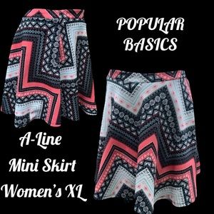 POPULAR BASICS ELastic Waist A-Line Short Skirt Pink/Bl Geo Print Women’s XL